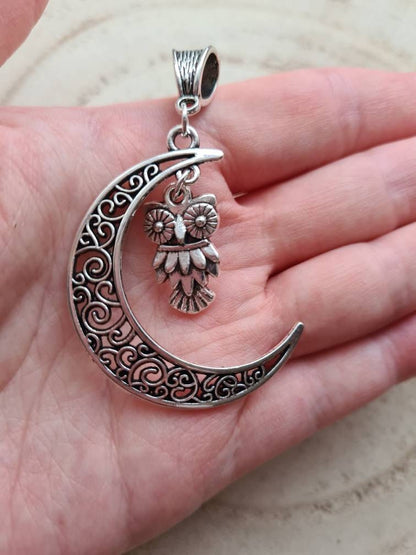 Filigree Moon Pendant with charm ~ Rabbit, Butterfly, Owl ~ Pagan, Wiccan