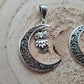 Filigree Moon Pendant with charm ~ Rabbit, Butterfly, Owl ~ Pagan, Wiccan