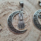Filigree Moon Pendant with charm ~ Rabbit, Butterfly, Owl ~ Pagan, Wiccan