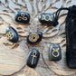 Set of 6 Black agate wiccan symbols in a black velvet bag