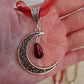 Filigree Moon pendant with drop bead on a organza ribbon choker