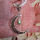 Filigree Moon pendant with drop bead on a organza ribbon choker