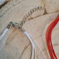 Filigree Moon pendant with drop bead on a organza ribbon choker