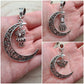 Filigree Moon Pendant with charm ~ Rabbit, Butterfly, Owl ~ Pagan, Wiccan