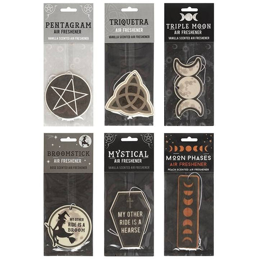 Mystical Air Fresheners in Lucky cat, Moon phases, Pentagram, Triquetra, Hearse