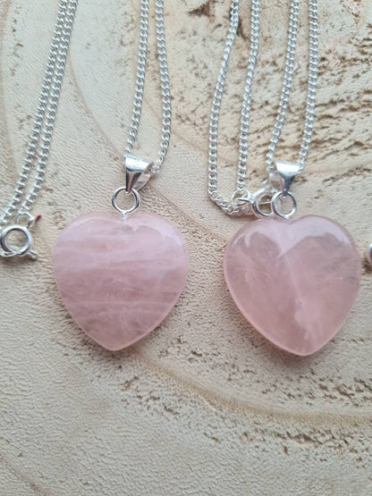 Rose quartz or Black Obsidian Heart Pendant