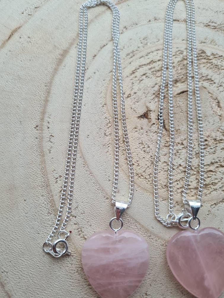 Rose quartz or Black Obsidian Heart Pendant