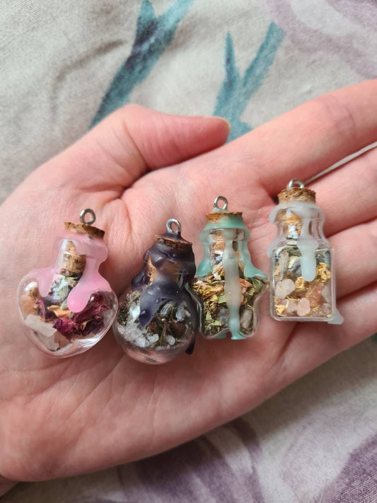 Glass Shaped Mini Spell Jars ~ Protection ~ Self Love ~ Good luck/Abundance ~ Anxiety Relief ~ Intuition/Divination