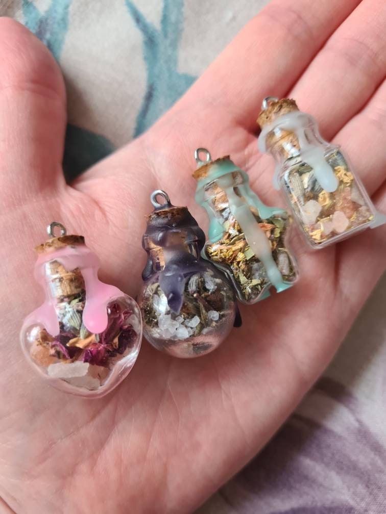 Glass Shaped Mini Spell Jars ~ Protection ~ Self Love ~ Good luck/Abundance ~ Anxiety Relief ~ Intuition/Divination