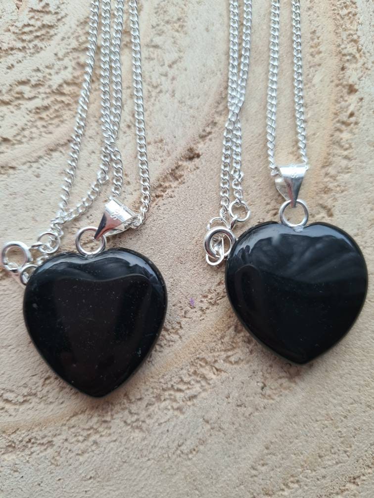 Rose quartz or Black Obsidian Heart Pendant