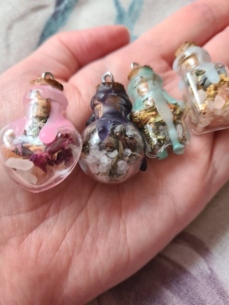 Glass Shaped Mini Spell Jars ~ Protection ~ Self Love ~ Good luck/Abundance ~ Anxiety Relief ~ Intuition/Divination