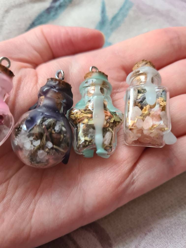 Glass Shaped Mini Spell Jars ~ Protection ~ Self Love ~ Good luck/Abundance ~ Anxiety Relief ~ Intuition/Divination