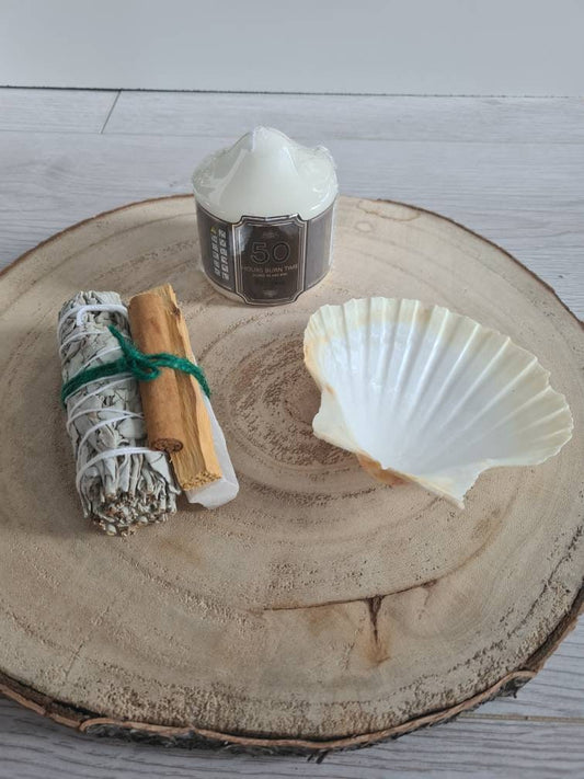 Spring House Crystal and Herb Cleansing Kit ~ Sage smudge, palo santo, selenite stick, cinnamon quill