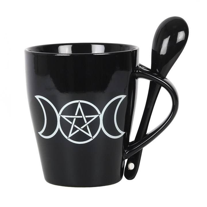 Witches Brew or Triple Moon Mug with matching spoon