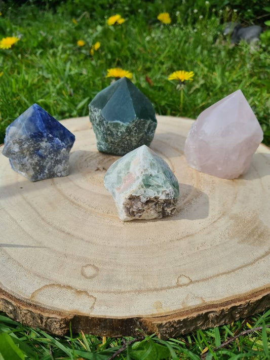 Large Cut base point gemstones ~ Rose Quartz ~ Fluorite ~ Emerald ~ Sodalite ~ Green Aventurine~