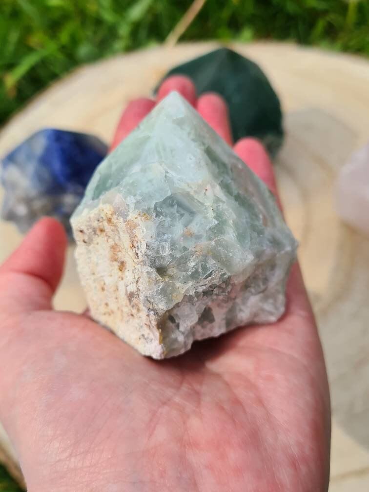 Large Cut base point gemstones ~ Rose Quartz ~ Fluorite ~ Emerald ~ Sodalite ~ Green Aventurine~